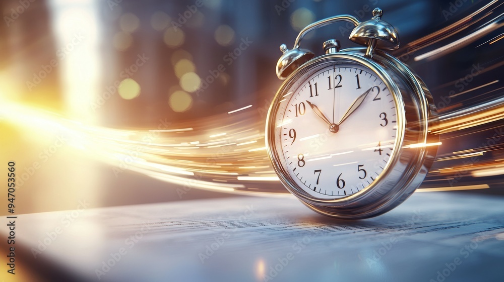 A silver alarm clock with the hands on the numbers 3 and 9 A silver alarm clock with the hands on the numbers 3 and 9
