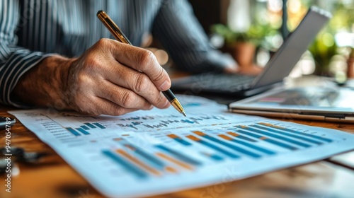 Strategy for retirement savings, detailed shot of a financial advisor explaining investment charts to seniors