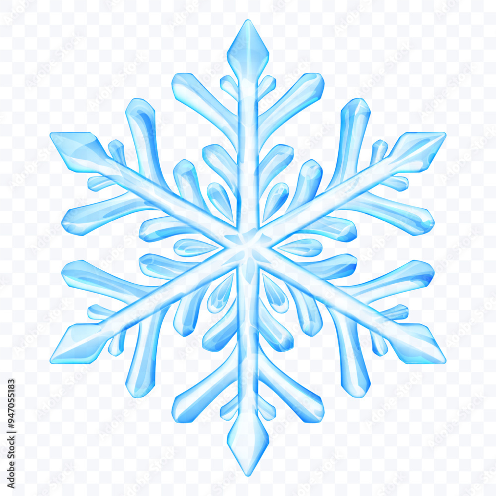 Large complex translucent beautiful Christmas snowflake in light blue colors, isolated on transparent background. Transparency only in vector format Large complex translucent beautiful Christmas snowflake in light blue colors, isolated on transparent background. Transparency only in vector format