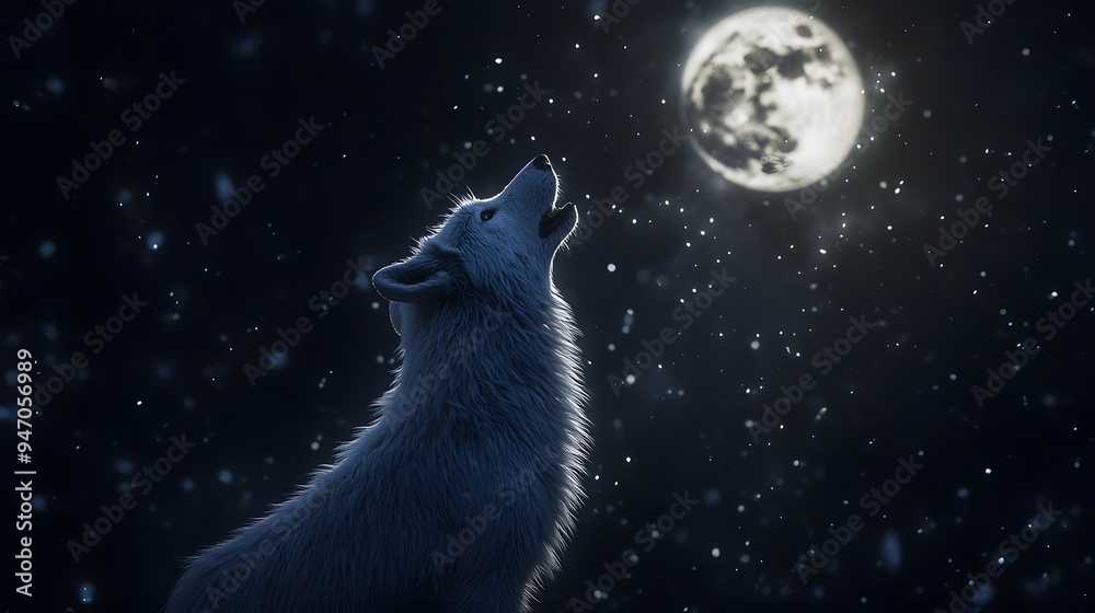 Wolf Howling on a Full Moon Night Starry Sky, Photo Realistic, Wallpaper, Cover and Screen for Smartphone, Cell Phone, PC, Laptop Wolf Howling on a Full Moon Night Starry Sky, Photo Realistic, Wallpaper, Cover and Screen for Smartphone, Cell Phone, PC, Laptop