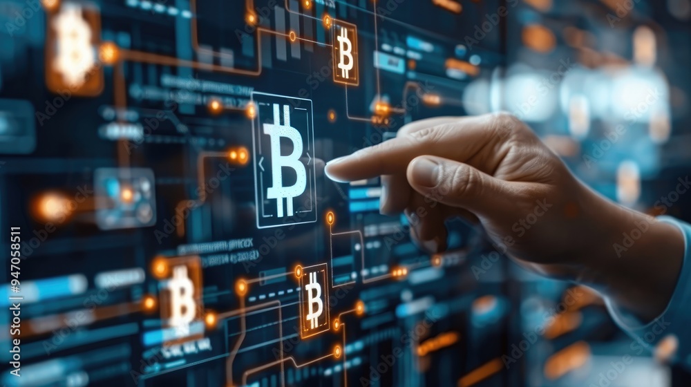 Businessman using blockchain for secure currency exchange transaction Businessman using blockchain for secure currency exchange transaction