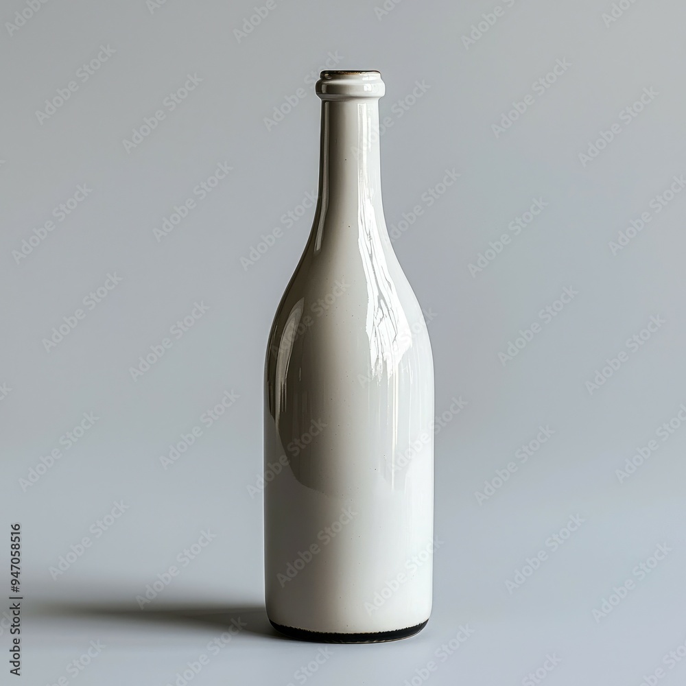 White Ceramic Bottle with Black Rim on a Grey Background White Ceramic Bottle with Black Rim on a Grey Background