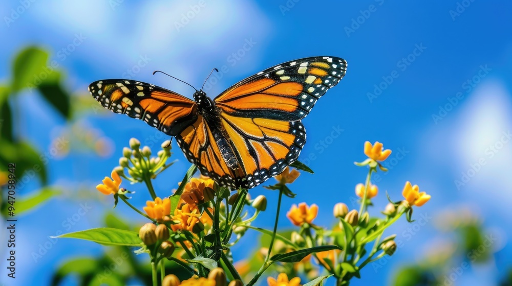 Butterfly enjoying a flower in a picturesque natural landscape Butterfly enjoying a flower in a picturesque natural landscape