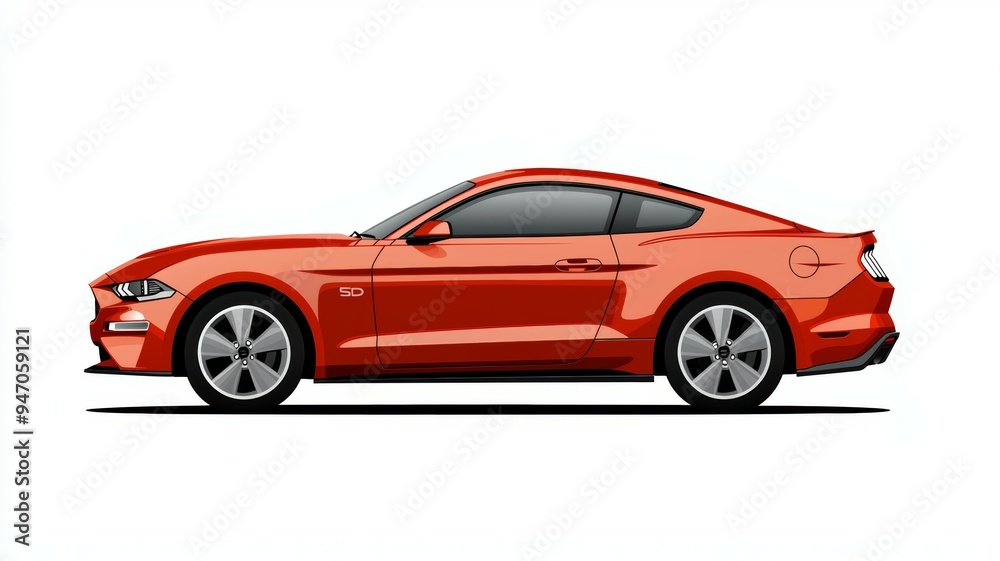 A red car is parked on a white background A red car is parked on a white background