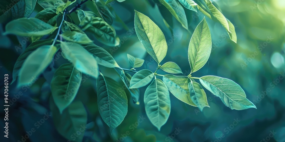 Fototapeta premium Fresh Green Almond Tree Leaves in a Refreshing Shade