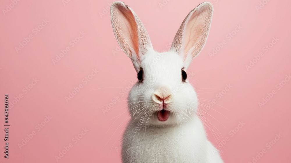 A white rabbit with pink background A white rabbit with pink background