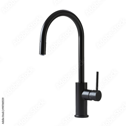 Modern black faucet isolated on white background