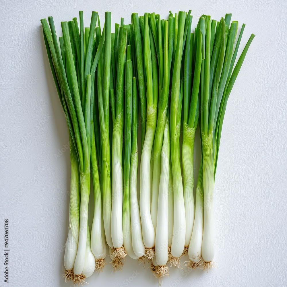 A Bunch of Fresh Green Onions on White Background A Bunch of Fresh Green Onions on White Background