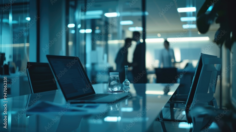 Two laptops placed on a glass table, perfect for work or study setup Two laptops placed on a glass table, perfect for work or study setup