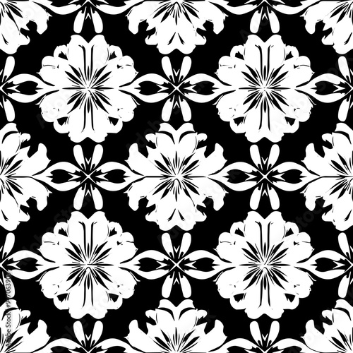 monochromatic seamless floral kaleidoscopic pattern with black and white tone for mockups and designs