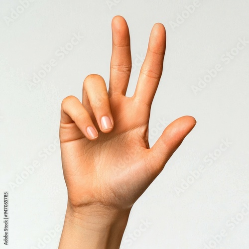 A Close-up of a Hand Forming the Number Three with Fingers Extended photo