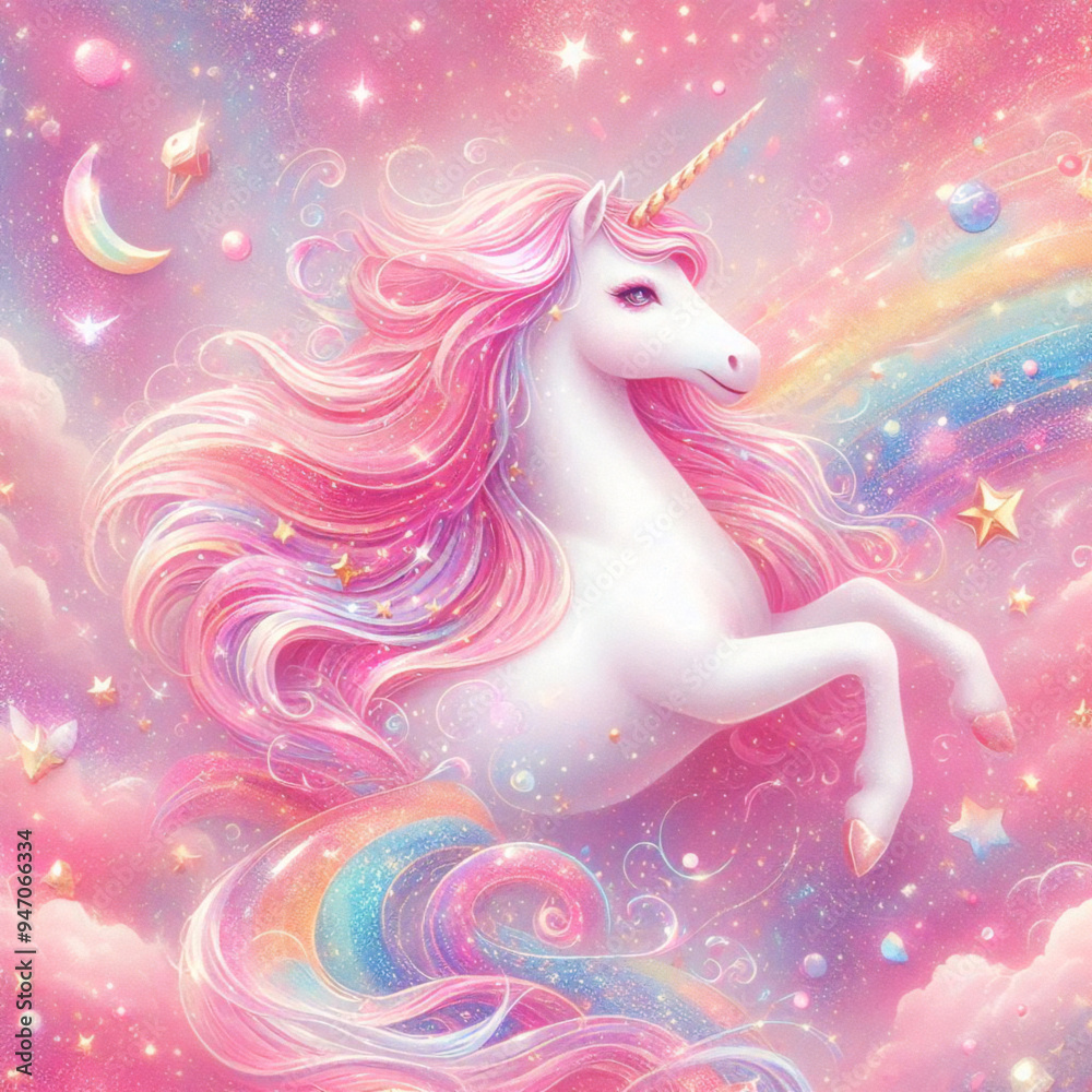 Rainbow unicorn pastel background with glitter stars. Pink fantasy sky. Holographic space with bokeh. Fairy iridescent gradient backdrop. Vector Rainbow unicorn pastel background with glitter stars. Pink fantasy sky. Holographic space with bokeh. Fairy iridescent gradient backdrop. Vector