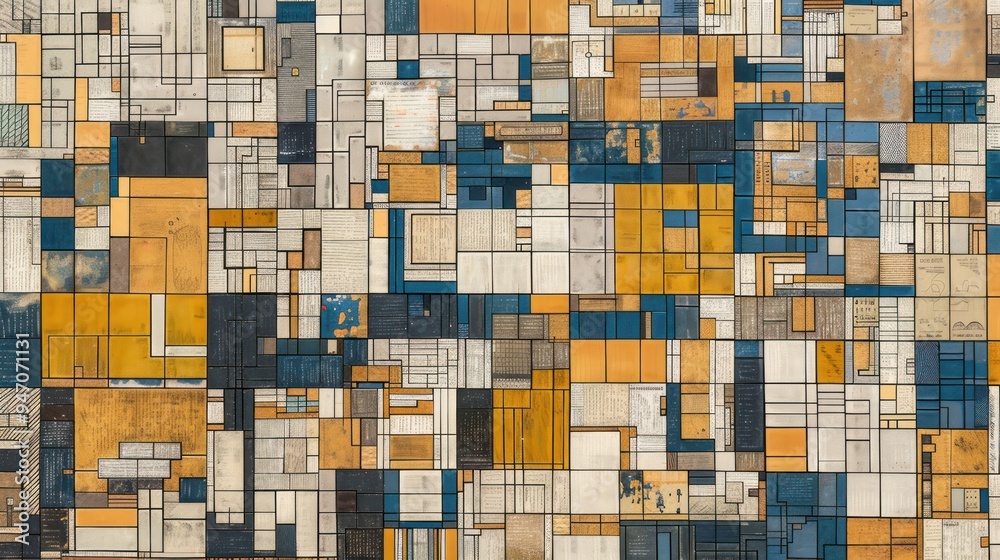 Fototapeta premium Abstract Geometric Pattern with Textured Squares.