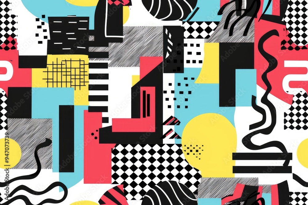A vibrant and colorful design featuring interconnected geometric shapes A vibrant and colorful design featuring interconnected geometric shapes