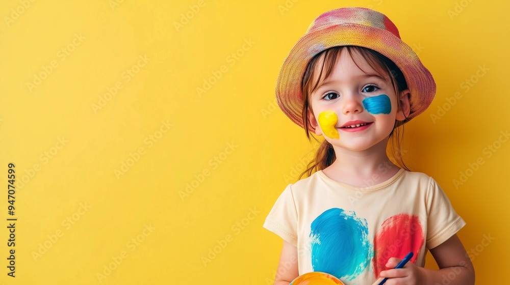 little girl painting, young artist, a child holding a palette, future aspiration, hobby little girl painting, young artist, a child holding a palette, future aspiration, hobby