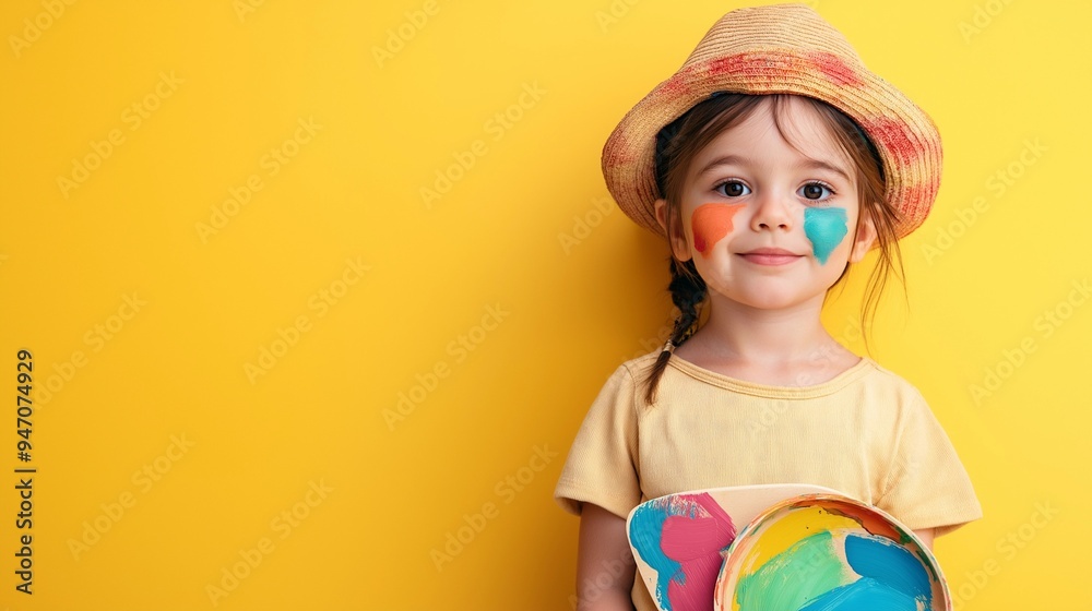 little girl painting, young artist, a child holding a palette, future aspiration, hobby little girl painting, young artist, a child holding a palette, future aspiration, hobby