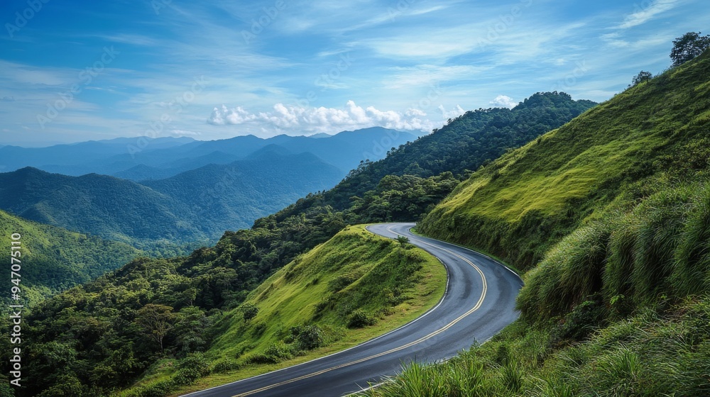 A scenic mountain road winding through lush green hills with a clear blue sky overhead, showcasing the beauty and serenity of a high-altitude drive. A scenic mountain road winding through lush green hills with a clear blue sky overhead, showcasing the beauty and serenity of a high-altitude drive.