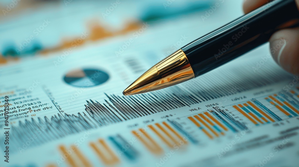 Pen circling important points in an economic report Pen circling important points in an economic report