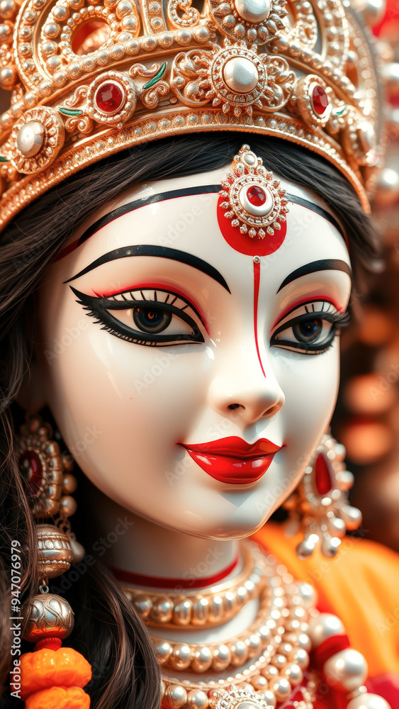 Close-up of a Hindu Goddess Statue with Intricate Jewelry Close-up of a Hindu Goddess Statue with Intricate Jewelry