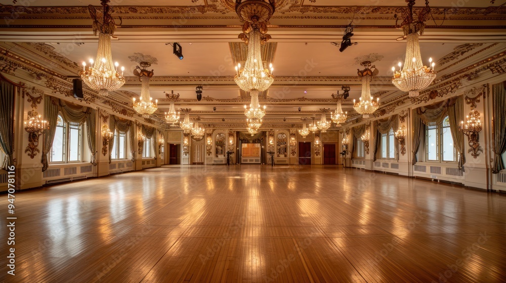 Elegant Ballroom Interior With Chandeliers. Elegant Ballroom Interior With Chandeliers.