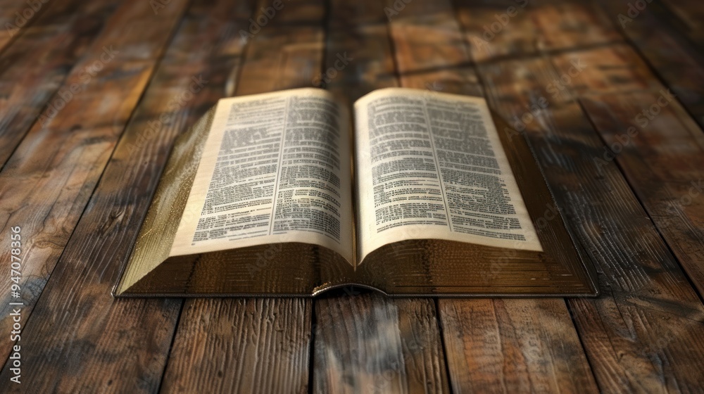 Obraz premium Open Book on Wooden Table.