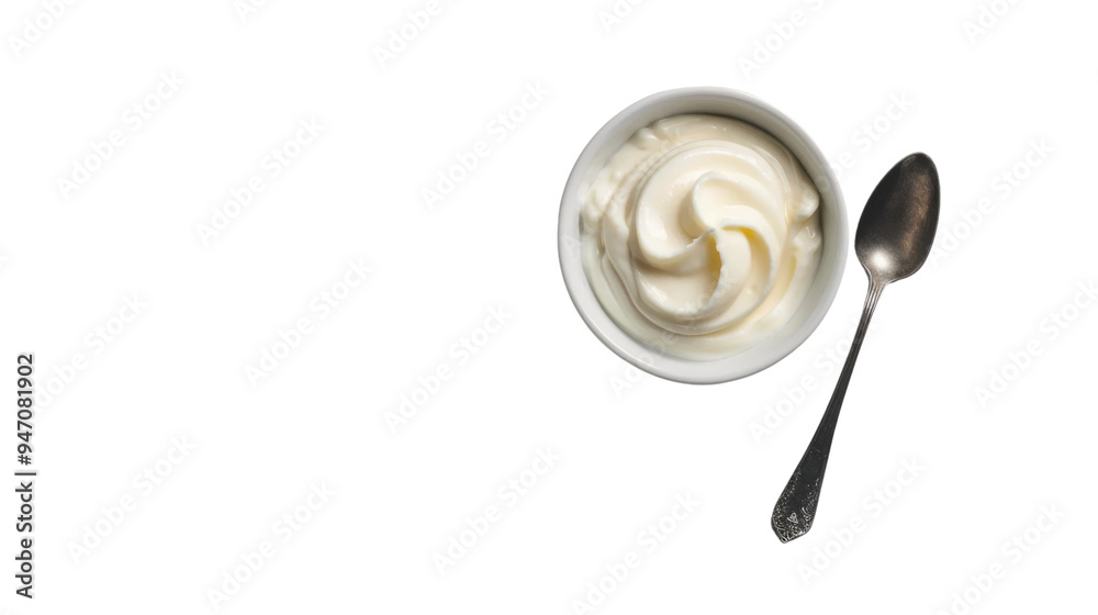 Fototapeta premium Spoon and yogurt isolated on white background