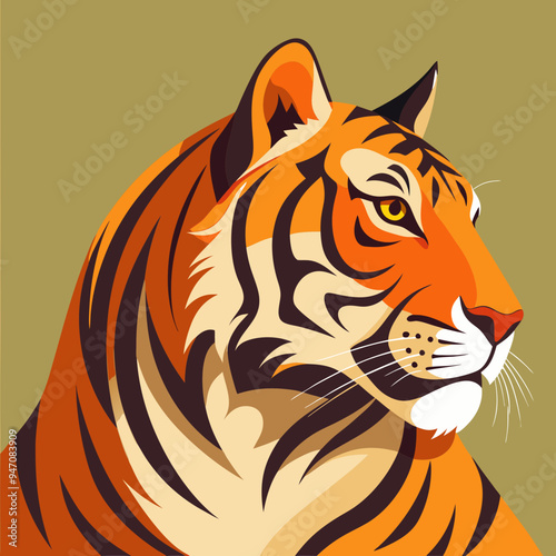 Artwork of a regal tiger highlighting the Asiatic predator's muscular build and vivid fur patterns
