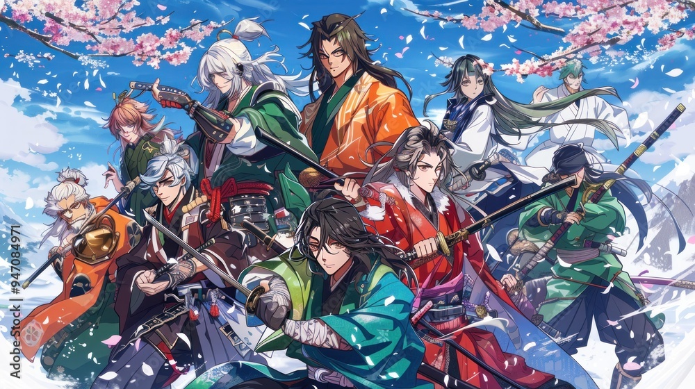 Anime Samurai Warriors in a Fantasy Setting.