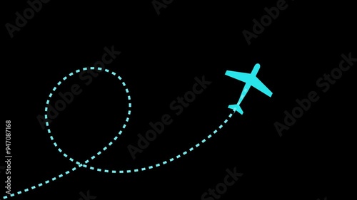 Airplane Dotted Line Path Animation on Alpha Channel | Airplane Route