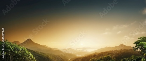 Sunset Over a Cityscape in a Mountainous Landscape photo