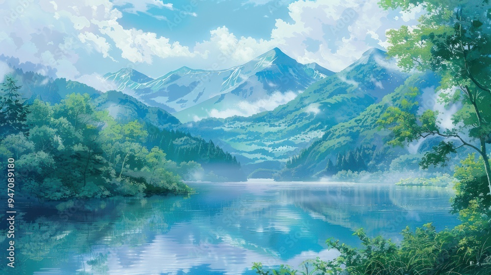 Tranquil Mountain Lake Landscape.