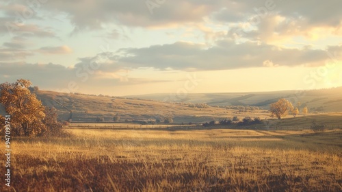 Golden Sunset Over Rolling Hills.