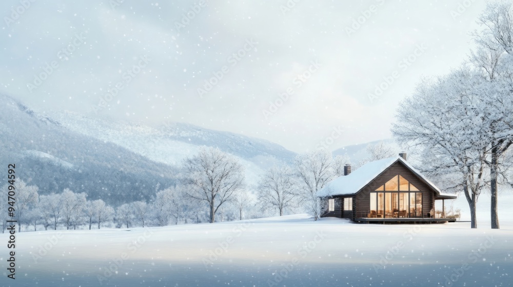 Farm house in winter landscape ,winter background,Snowfall in winter forest, snow covered fir trees , foggy winter spruce forest ,Merry Christmas, happy New Year greeting background with copy space Farm house in winter landscape ,winter background,Snowfall in winter forest, snow covered fir trees , foggy winter spruce forest ,Merry Christmas, happy New Year greeting background with copy space