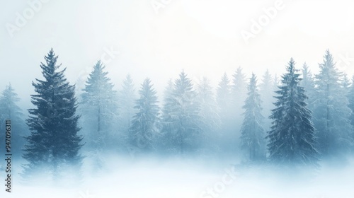 winter background , Snowfall in winter forest, snow covered fir trees , foggy winter spruce forest ,Merry Christmas, happy New Year greeting background with copy space, Winter fairytale 