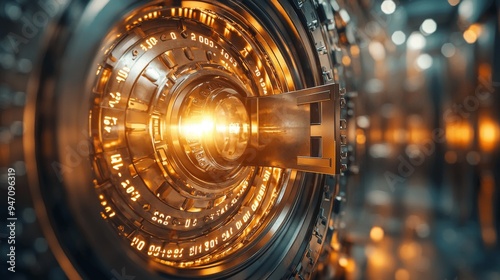 Financial security in a luxury retirement lifestyle, focused shot of a vault door opening to reveal gold and bonds