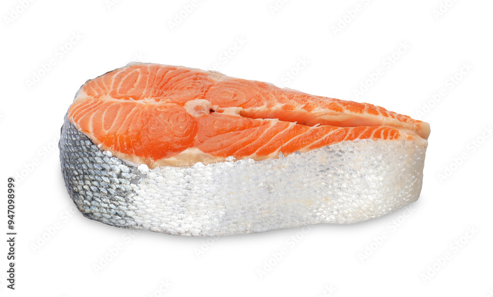 One fresh salmon steak isolated on white One fresh salmon steak isolated on white