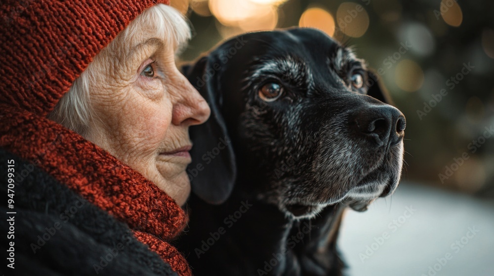 Elderly person with a service dog, highlighting companionship and support Elderly person with a service dog, highlighting companionship and support