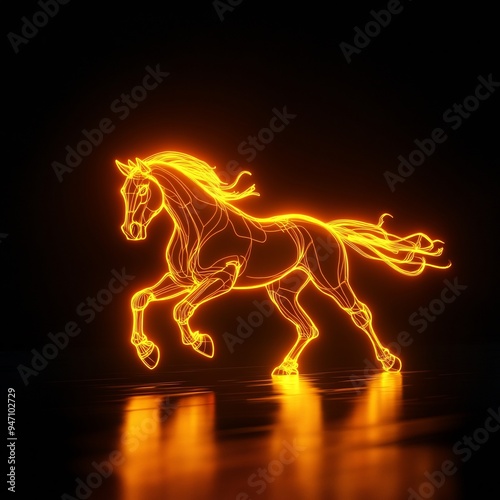 Glowing Horse Silhouette in a Dark Space