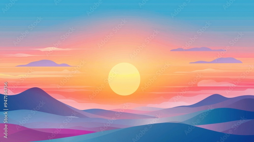 custom made wallpaper toronto digitalA serene landscape featuring a vibrant sunset over rolling hills, with hues of pink, orange, and blue blending into a tranquil sky.