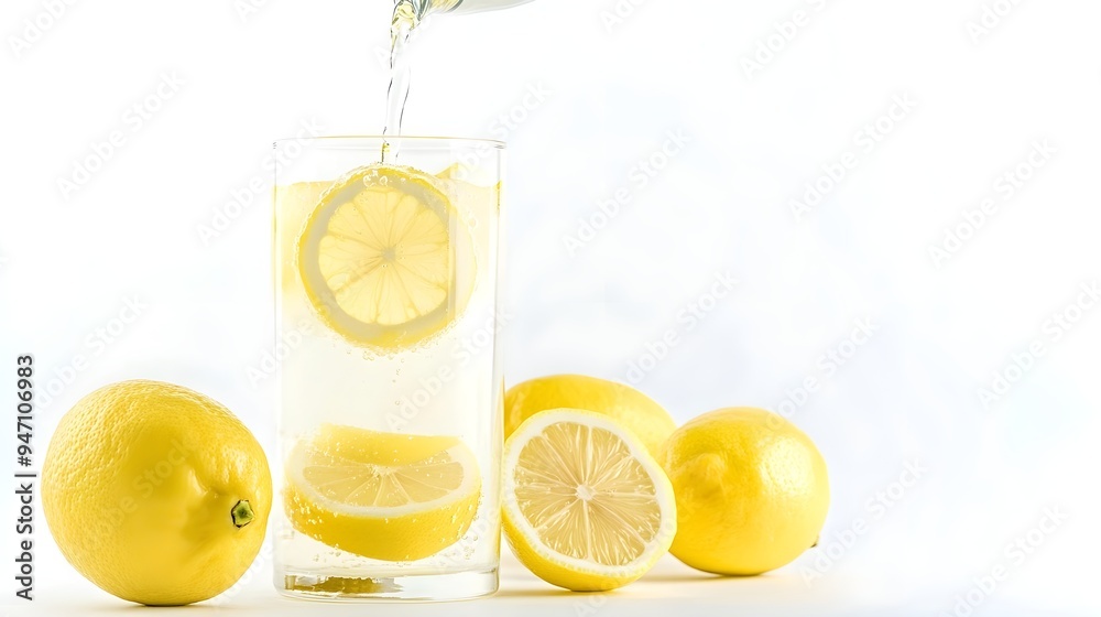 Fresh Lemonade with Lemon Slices and Bubbles Fresh Lemonade with Lemon Slices and Bubbles