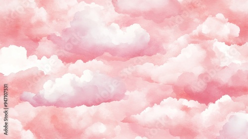 Soft Pink Clouds Watercolor Morning Sky Pattern 