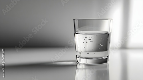 Glass of Water with Bubbles on White Background