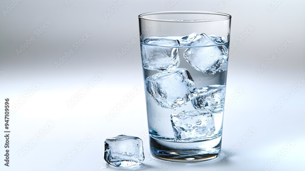 Glass of Water with Ice Cubes on White Background Glass of Water with Ice Cubes on White Background