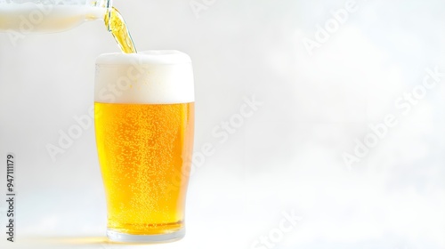 Pouring Beer into Glass with Foam, Refreshing Drink