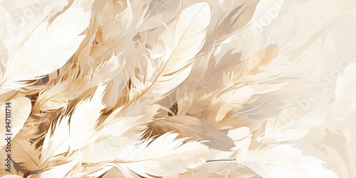 Delicate feathers in soft tones create a serene and dreamy composition.