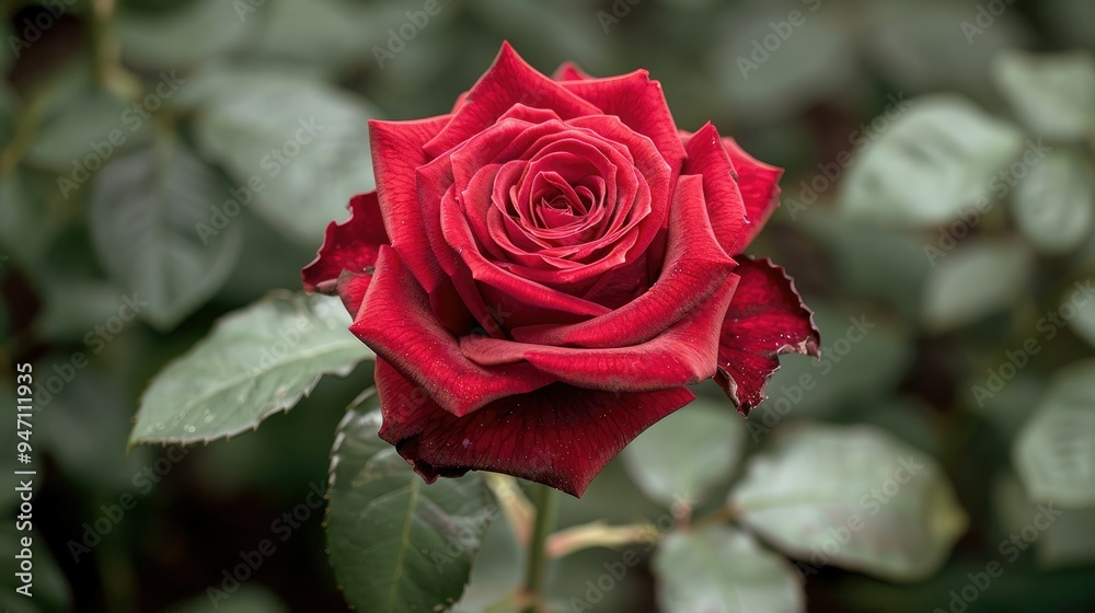 A Single Red Rose in Full Bloom Against a Green Background A Single Red Rose in Full Bloom Against a Green Background