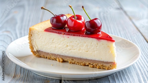 Slice of delicious cheesecake topped with cherry , cheesecake, dessert, slice, sweet, cherry, baked, creamy, treat
