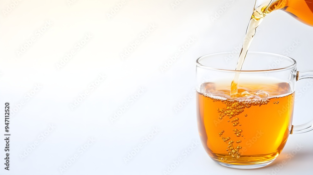Pouring Tea in Glass Mug, White Background Pouring Tea in Glass Mug, White Background