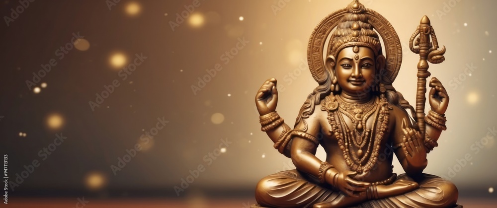 Obraz premium Golden Statue of a Hindu Deity with a Bokeh Background