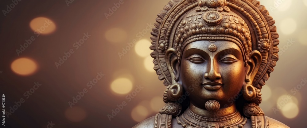 Fototapeta premium Close-up of a Golden Deity with Ornate Headwear
